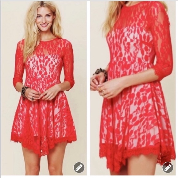 Free People Dresses & Skirts - Free People Red Lace Dress-a7